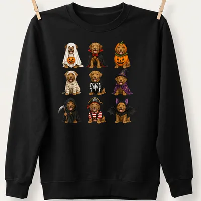 Realistic illustration of Chesapeake Bay Retrievers in Halloween costumes. — printed on a unisex sweatshirt