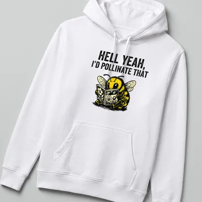 Vintage illustration T-shirt featuring a humorous bee and flowers design — printed on a unisex hoodie