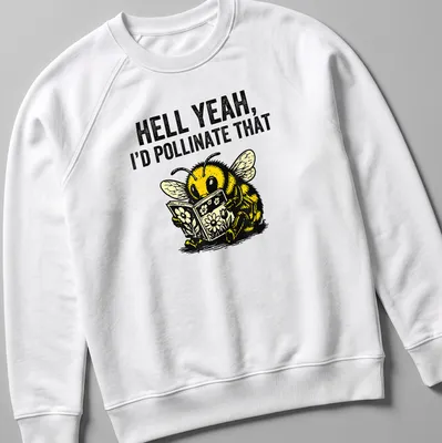 Vintage illustration T-shirt featuring a humorous bee and flowers design — printed on a unisex sweatshirt