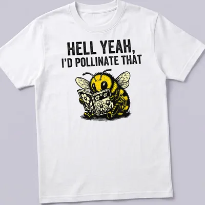 Vintage illustration T-shirt featuring a humorous bee and flowers design — printed on a unisex t-shirt