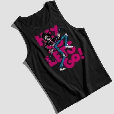Cartoon-style Joey Ramone t-shirt with colorful text and design — printed on a tank top