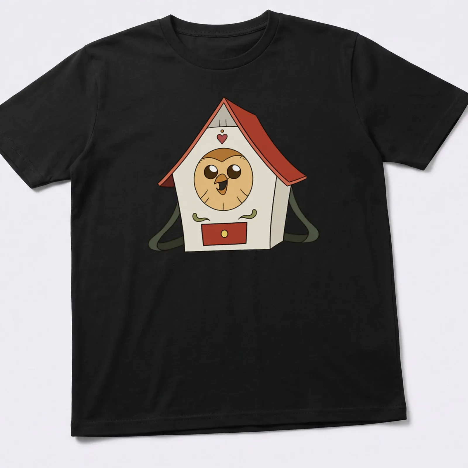 Cartoon owl character named Hooty with vibrant colors and playful expression — printed on a unisex t-shirt