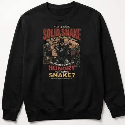 Vintage retro Solid Snake tee featuring bold text and graphics — printed on a unisex sweatshirt