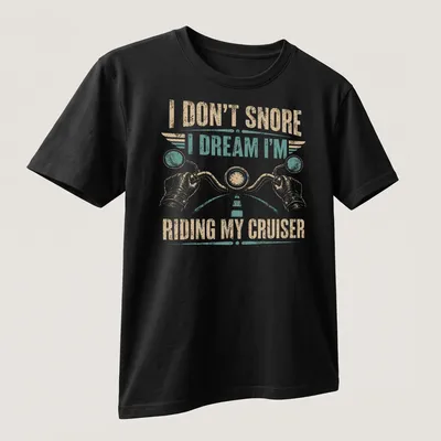 Vintage distressed biker tee featuring motorcycle handlebars and humorous text — printed on a unisex t-shirt (angled view)