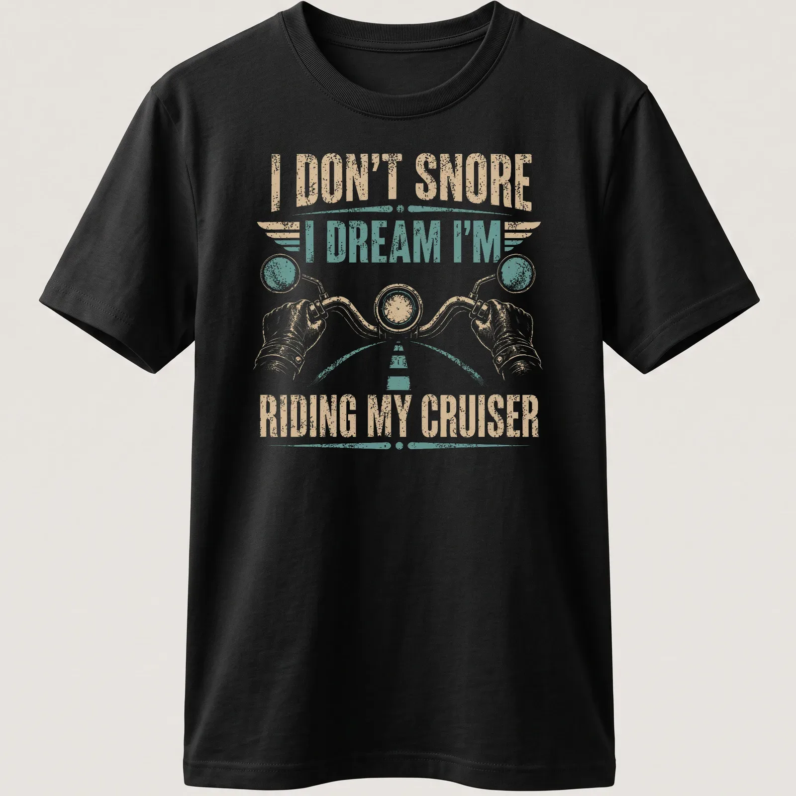 Vintage distressed biker tee featuring motorcycle handlebars and humorous text — printed on a unisex t-shirt