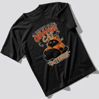 Cartoon black cat in a tiger hoodie with humorous text for cat lovers