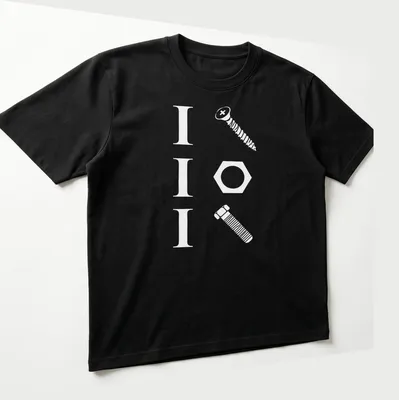 Funny handyman shirt with a pun featuring a screw, nut, and bolt in bold typography — printed on a unisex t-shirt (angled view)