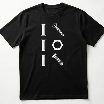 Funny handyman shirt with a pun featuring a screw, nut, and bolt in bold typography — printed on a unisex t-shirt