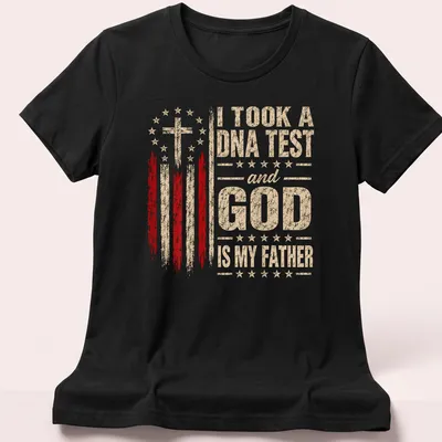 Vintage distressed t-shirt featuring a humorous cross design with text about faith — printed on a women's shirt