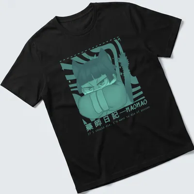 Anime-style cat t-shirt with humorous text about dying of poison