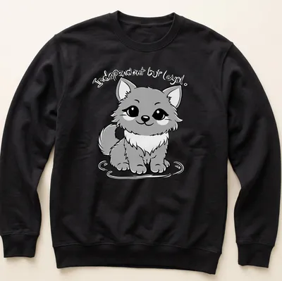 Kawaii line-art of a cute gray dog with text 'Independent but loyal.' — printed on a unisex sweatshirt