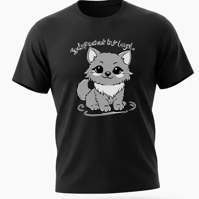 Kawaii line-art of a cute gray dog with text 'Independent but loyal.' — printed on a unisex t-shirt