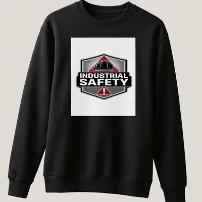 Vintage badge style t-shirt featuring hard hat and Industrial Safety text — printed on a unisex sweatshirt