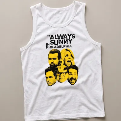 Bold graphic tee featuring the cast of It's Always Sunny In Philadelphia in yellow and black — printed on a tank top