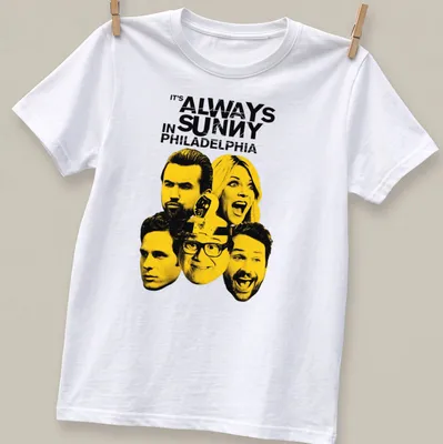 Bold graphic tee featuring the cast of It's Always Sunny In Philadelphia in yellow and black — printed on a unisex t-shirt