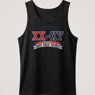 Vintage distressed t-shirt with bold text on saving girls' sports — printed on a tank top