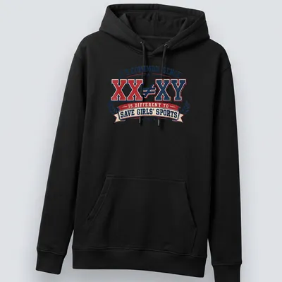 Vintage distressed t-shirt with bold text on saving girls' sports — printed on a unisex hoodie