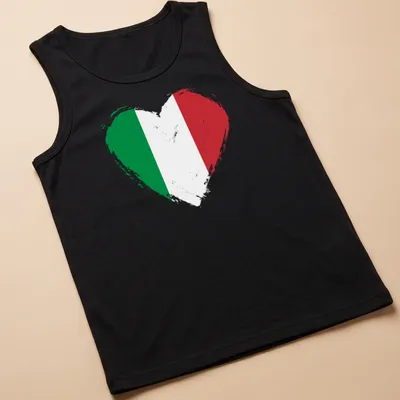 Distressed heart design featuring the Italy flag in green, white, and red — printed on a tank top