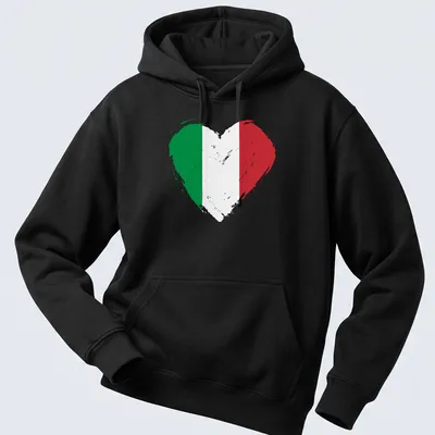 Distressed heart design featuring the Italy flag in green, white, and red — printed on a unisex hoodie