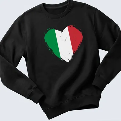 Distressed heart design featuring the Italy flag in green, white, and red — printed on a unisex sweatshirt