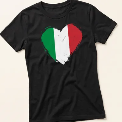 Distressed heart design featuring the Italy flag in green, white, and red — printed on a women's shirt