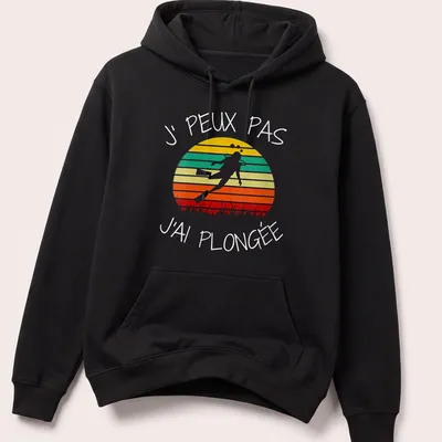 Retro design featuring scuba diver text in orange, green, yellow, red, and white colors — printed on a unisex hoodie