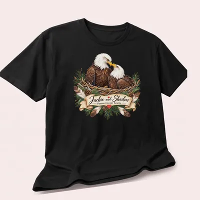 Realistic Bald Eagles tribute t-shirt with heartfelt printed text — printed on a unisex t-shirt (angled view)