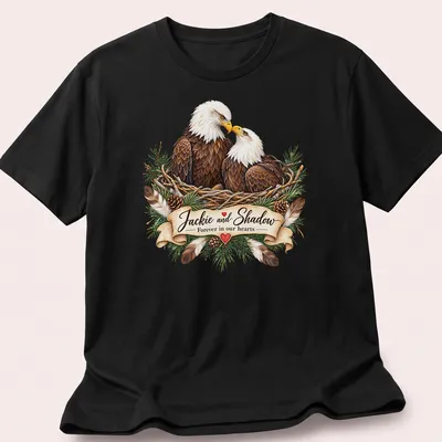 Realistic Bald Eagles tribute t-shirt with heartfelt printed text