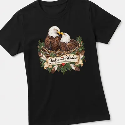 Realistic Bald Eagles tribute t-shirt with heartfelt printed text — printed on a women's shirt