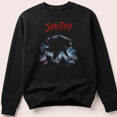 Illustrative t-shirt featuring a raccoon bursting from a grave with colorful text beneath — printed on a unisex sweatshirt
