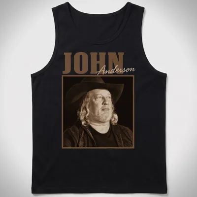 Vintage sepia portrait of country music artist John Anderson on — printed on a tank top