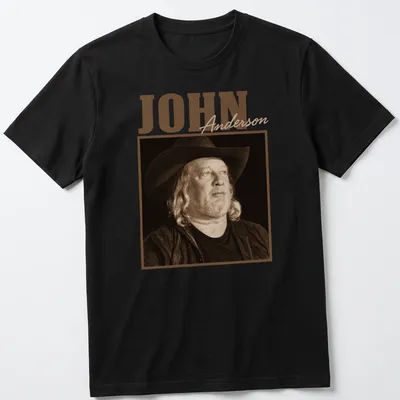 Vintage sepia portrait of country music artist John Anderson on T-shirt