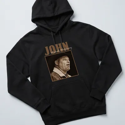 Sepia-toned cowboy portrait with John Michael Montgomery's name — printed on a unisex hoodie
