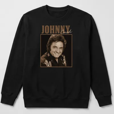 Vintage Johnny Cash t-shirt with retro font and illustration in brown and beige — printed on a unisex sweatshirt