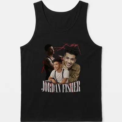 Retro vintage t-shirt featuring Jordan Fisher name in bold print. — printed on a tank top