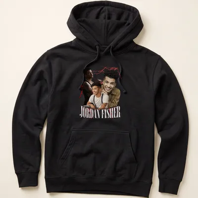 Retro vintage t-shirt featuring Jordan Fisher name in bold print. — printed on a unisex hoodie