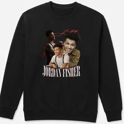 Retro vintage t-shirt featuring Jordan Fisher name in bold print. — printed on a unisex sweatshirt
