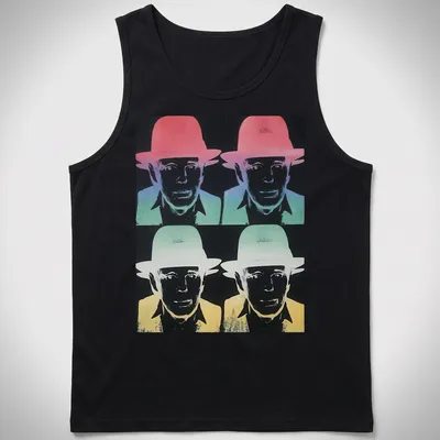 Pop art illustration of Joseph Beuys in various colors on a — printed on a tank top