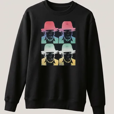 Pop art illustration of Joseph Beuys in various colors on a — printed on a unisex sweatshirt