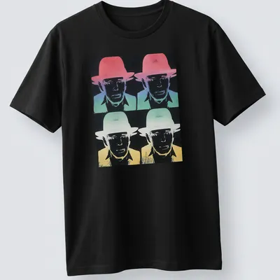 Pop art illustration of Joseph Beuys in various colors on a — printed on a unisex t-shirt