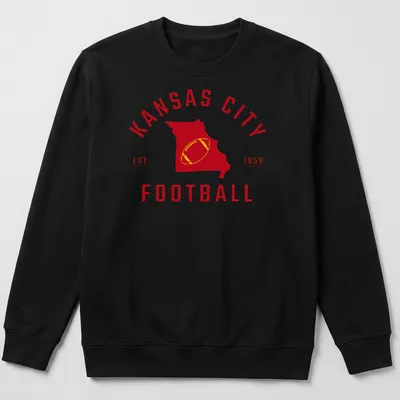 Vintage Kansas City football shirt with Missouri state outline and established text — printed on a unisex sweatshirt