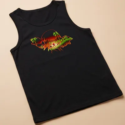 Vibrant cartoon Knuckles silhouette gaming t-shirt with bold lettering — printed on a tank top