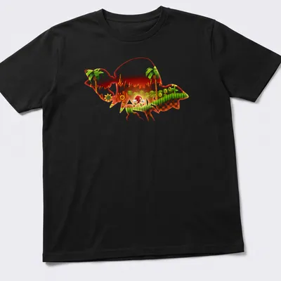 Vibrant cartoon Knuckles silhouette gaming t-shirt with bold lettering