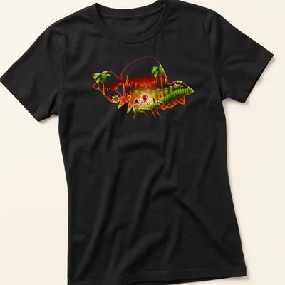 Vibrant cartoon Knuckles silhouette gaming t-shirt with bold lettering — printed on a women's shirt