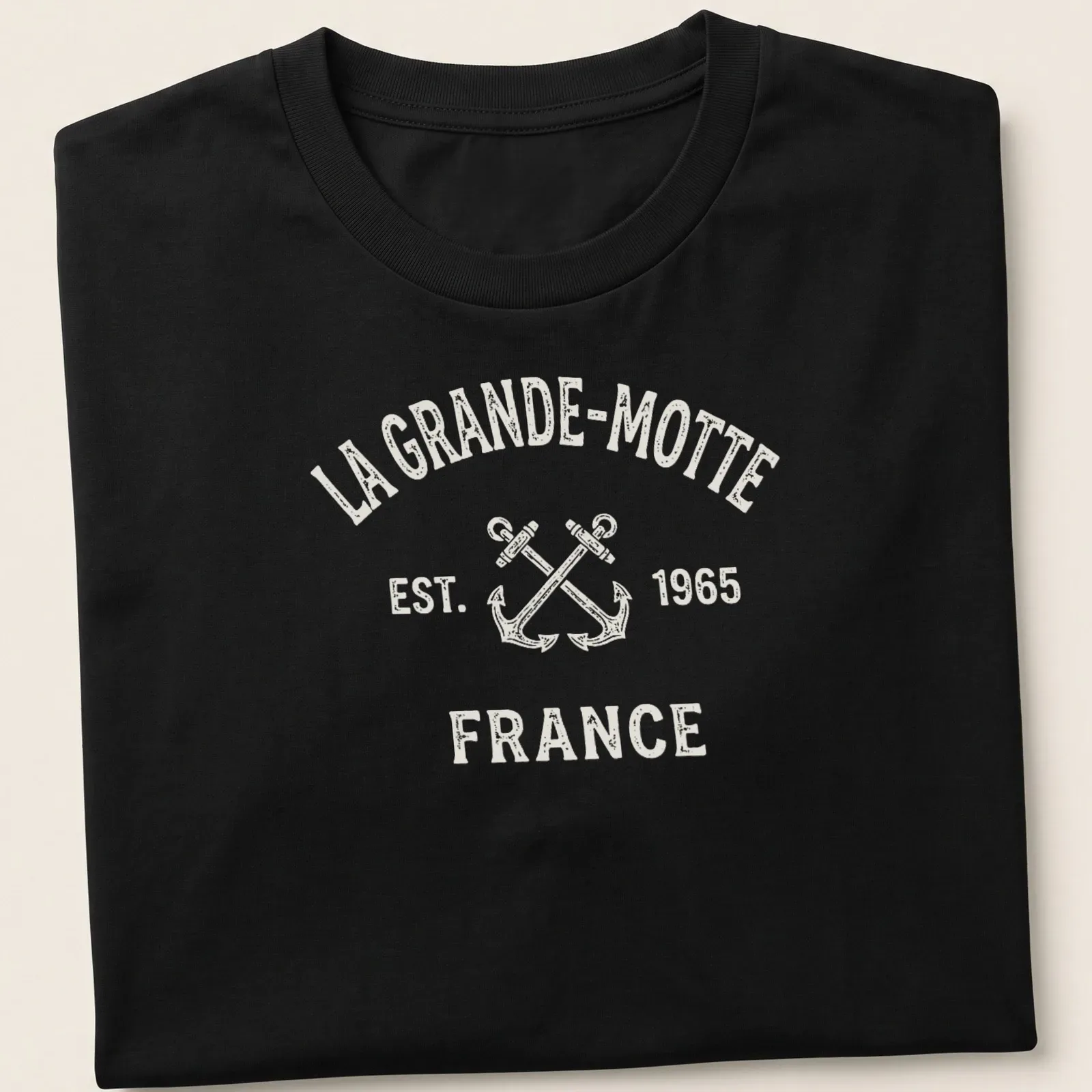 Vintage La Grande-Motte shirt with crossed anchors and established text — printed on a unisex t-shirt
