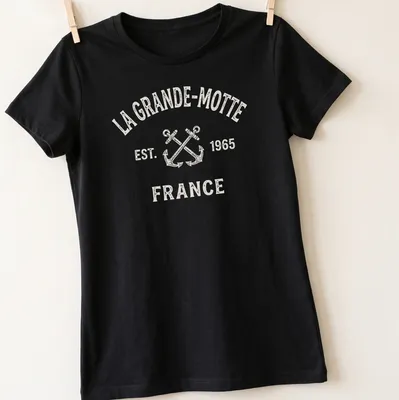 Vintage La Grande-Motte shirt with crossed anchors and established text — printed on a women's shirt
