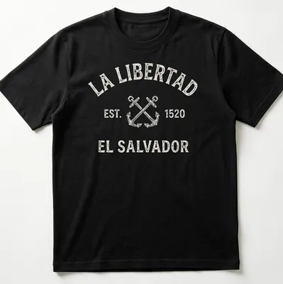 Vintage design featuring crossed anchors and text honoring La Libertad, El Salvador.