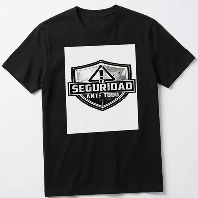 Vintage distressed shirt featuring a safety shield with bold text — printed on a unisex t-shirt