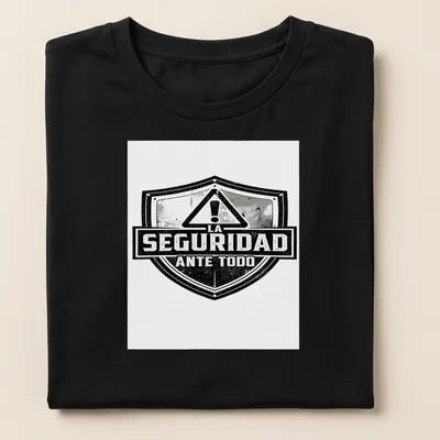 Vintage distressed shirt featuring a safety shield with bold text — printed on a women's shirt