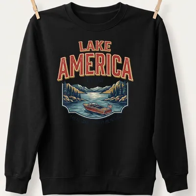 Vintage retro shirt featuring a motorboat on a lake with nostalgic text — printed on a unisex sweatshirt